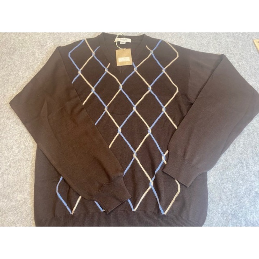 Turnbury‎ Mens V-Neck argyle Sweater Long Sleeve Wool Blend Size 40/Medium**NWT
